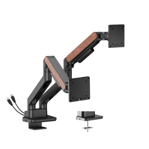 Brateck LDT81N-C024UC Fusion Heavy-Duty Gas Spring Dual Monitor Arm with USB-A/USB-C Ports For most 17'~35' Monitors, Fine Texture Black(LS)