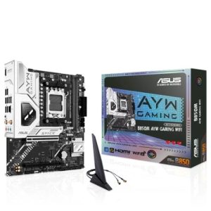 ASUS AMD B850M AYW GAMING WIFI (AM5) Micro-ATX Motherboard, 2DIMM, 128GB DDR5, 8200+MT/s, PCIe5.0  x16, x2 M.2, WiFi6, 2.5GbE, USB 10Gbps, HDMI2.1