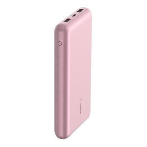 Belkin BoostCharge Power Bank 20K (Triple-Port) - Pink (BPB012btPK), 2xUSB-A, 1xUSB-C + USB-C to USB-A Cable, LED Light Indicater, 2 Years Warranty