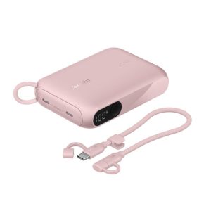 Belkin BoostCharge 10K mAh Power Bank with Display w/ Integrated  USB-C Cable 60W(15cm)- Pink(BPB027fqPK),2xUSB-C(20W), $2500 CEW, 2 Years Warranty