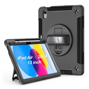 USP Rugged Apple iPad Air (13') (M4/M3/M2) (8th/7th/6th Gen) / iPad Pro (12.9') (6th/5th/4th/3rd) Case Black - Built-in-Kickstand,  5 Years Warranty