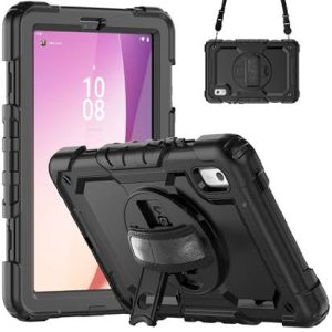 USP Rugged Lenovo Tab M9 (9') Case + Screen Protector Black - Built-in-Kickstand, Adjustable Hand Strap, Shoulder Strap,5 Years Warranty