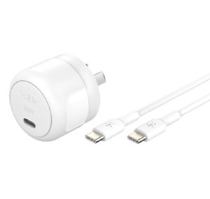 Belkin BoostCharge Compact 30W USB-C (PD 3.1) Wall Charger + USB-C to USB-C Cable (1M) - White (WCA008au1MWH-B6), Apple, CEW $2500, 2 Years Warranty