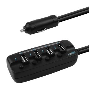 (LS) mbeat® 4 Ports USB Rapid Car Charger - 40W Rapid Smart Charger/Individual ON/OFF switches/90cm Extension Cable Design EOL