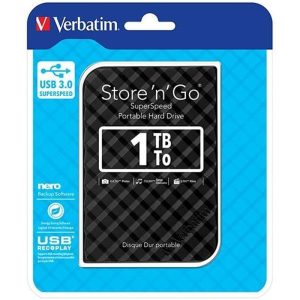 Verbatim 1TB 2.5' USB 3.0 Black Store'n'Go HDD Grid Design, Ultra Portable, High Speed & Capacity. Backup and Store + Nero Backup Software