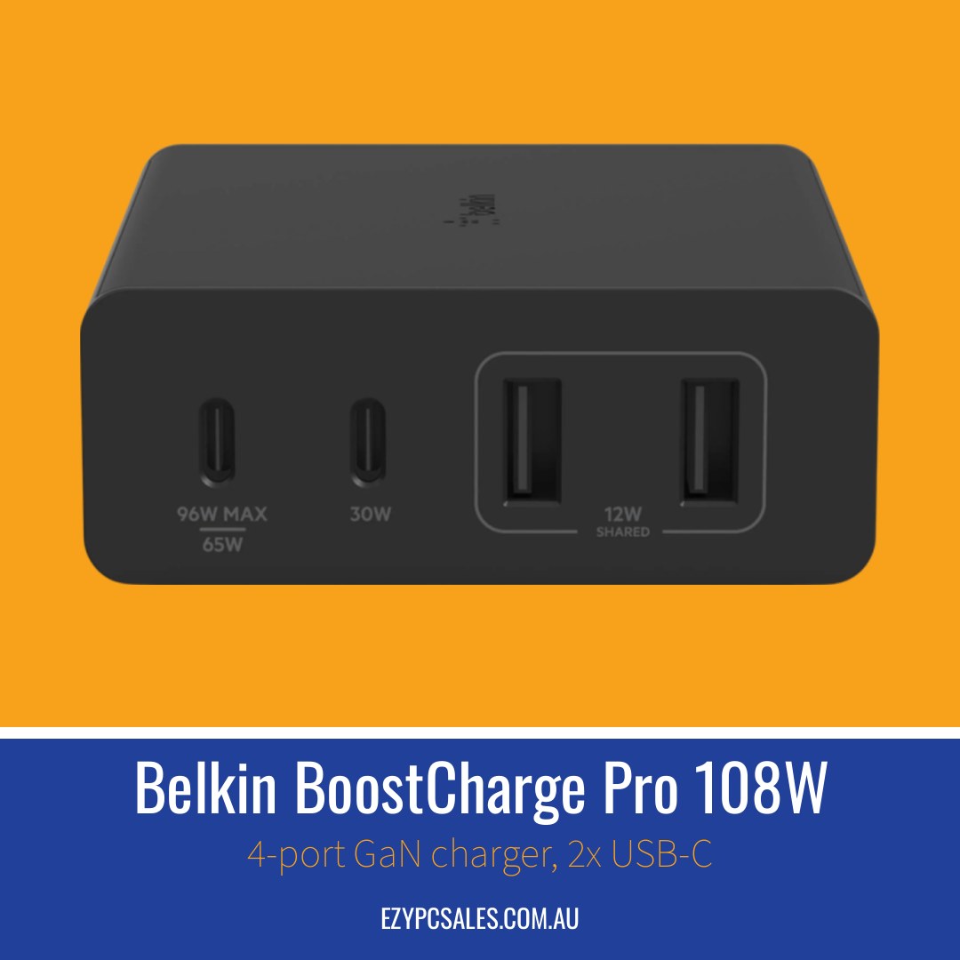 Belkin BoostCharge Pro 108W USB-C (PD 3.0) 4-Port GaN Wall Charger - Black (WCH010auBK)