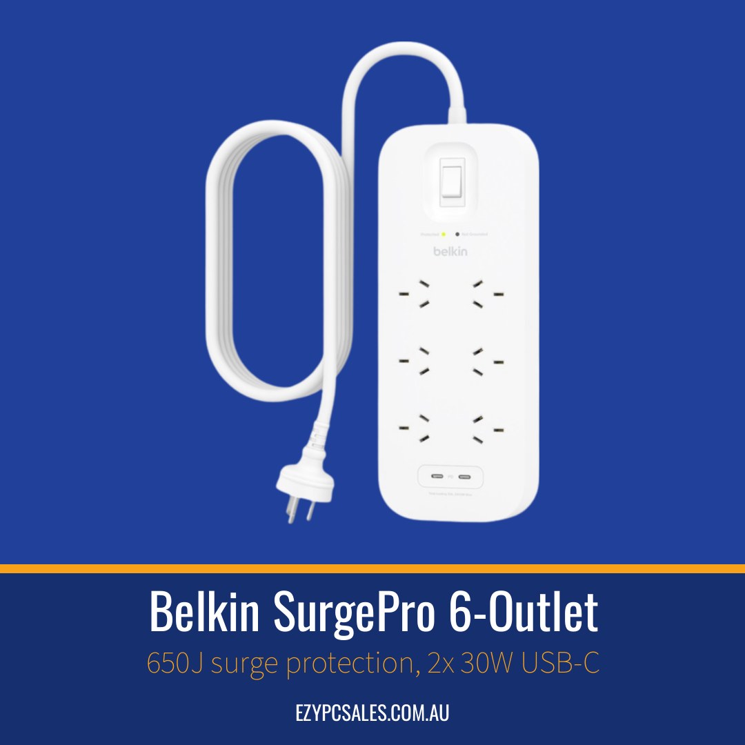 Belkin SurgePro 6-Outlet Surge Protector With Dual USB-C (30W) - White(SRB006AU2M)
