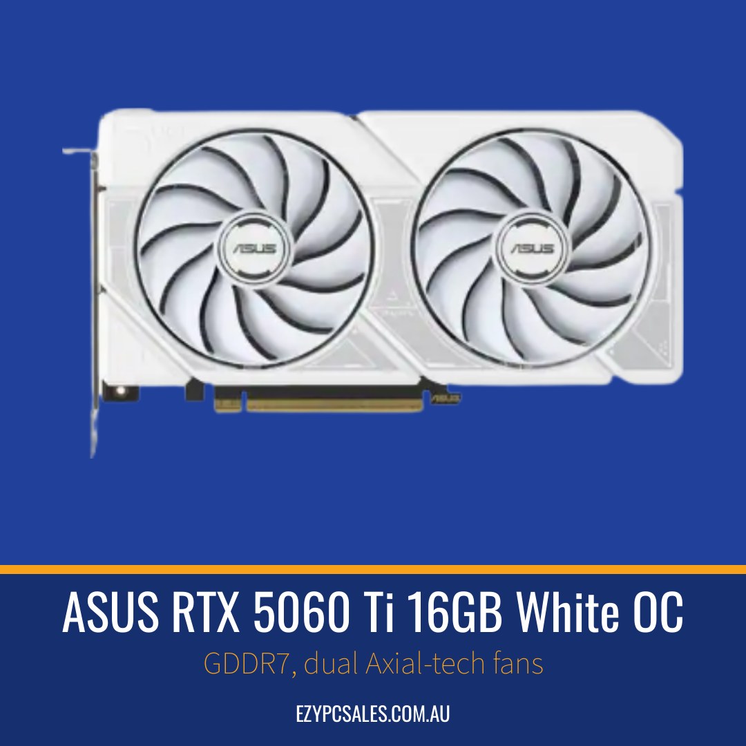 ASUS Dual GeForce RTX™ 5060 Ti 16GB - White OC, NVIDIA®, GDDR7, 4608 CUDA Cores, 28Gbps, 128-bit, PCIe 5.0, HDMI 2.1b, DP 2.1b